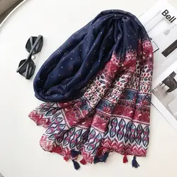 Винтаж хиджаб шарфы для женщин осень весна Мексика Стиль Элитный бренд длинные печати лоскутное головной платок, шарф хиджабы