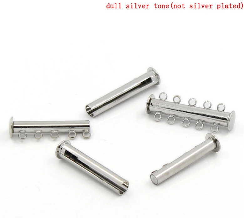 

Copper+Magnetic Hematite Toggle Clasps Tubes Silver Tone 30mm x10mm(1 1/8" x 3/8"), 1 Set new
