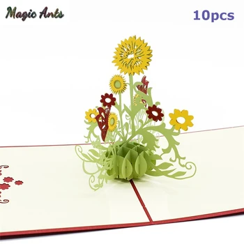 

10 pack wholesale Sunflower 3D Pop-Up Card Birthday Gift with envelope sticker laser cut invitation Greeting Card postcard