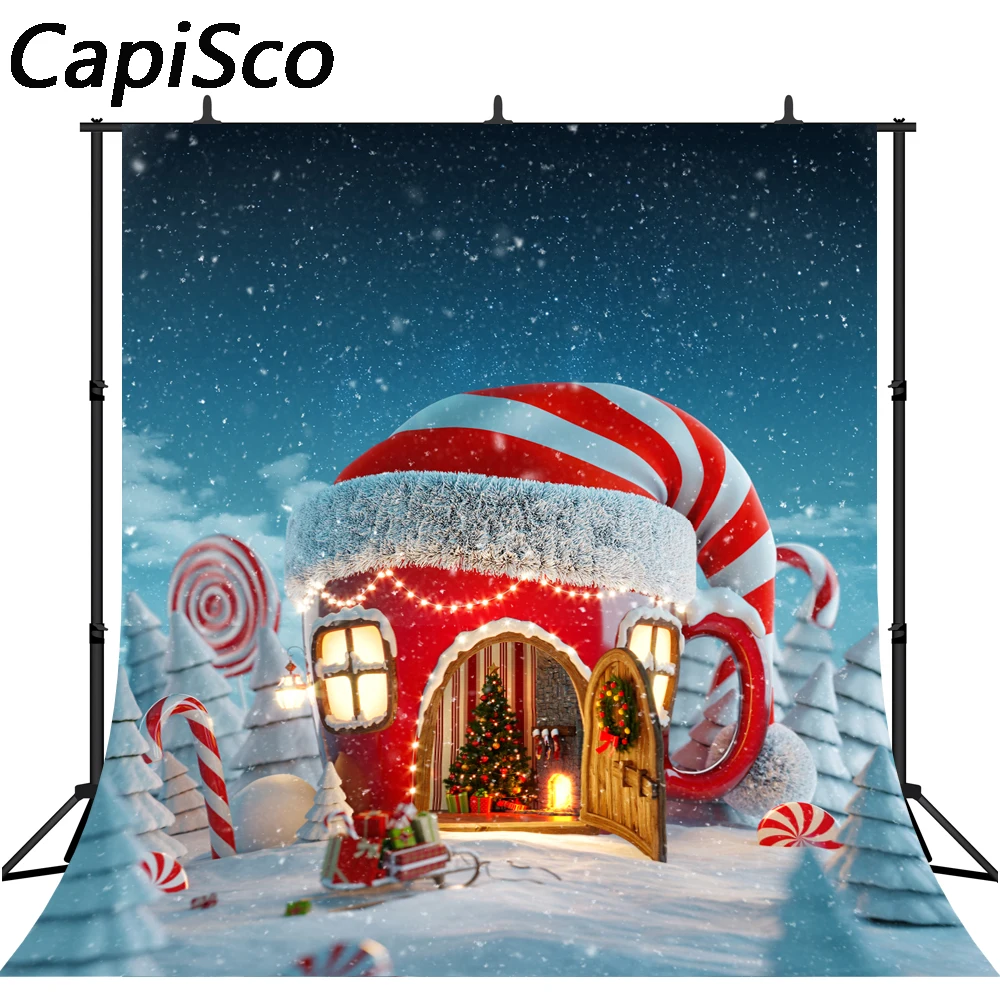 Capisco backdrop for photo studio Christmas candy canes house winter snow fariy tale kids photography background photocall Capisco backdrop for photo studio Christmas candy canes house winter snow fariy tale kids photography background photocall