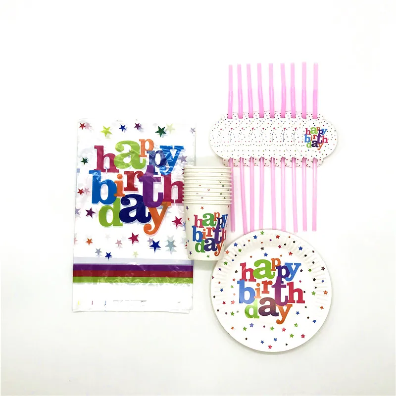 

31pcs New Product White Star Theme Family Party Tableware Kids Birthday Party Plates+Cups+Tablecloths+Straws Decoration Supply