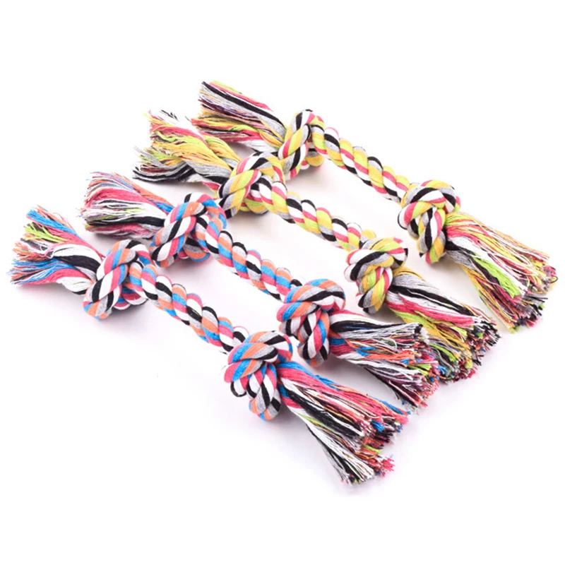 Dogs Cotton Chew Knot Toy Puppy Braided Bone Shape Rope Pet Durable Funny Teeth Cleaning Tool Random Color C24