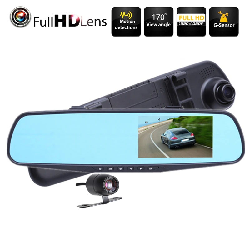 

4.3" FHD 1080P Dual Lens Car DVR Rearview Camera Dash Cam Digital Video Auto Recorder Rear View Mirror Camcorder Autoregistrator