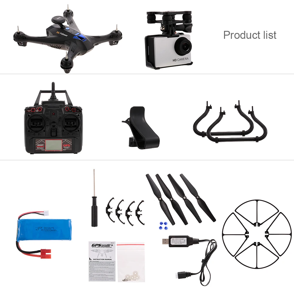 Квадрокоптер X183S 2 4G Wi Fi GPS 1080P 720P с широкоугольной камерой