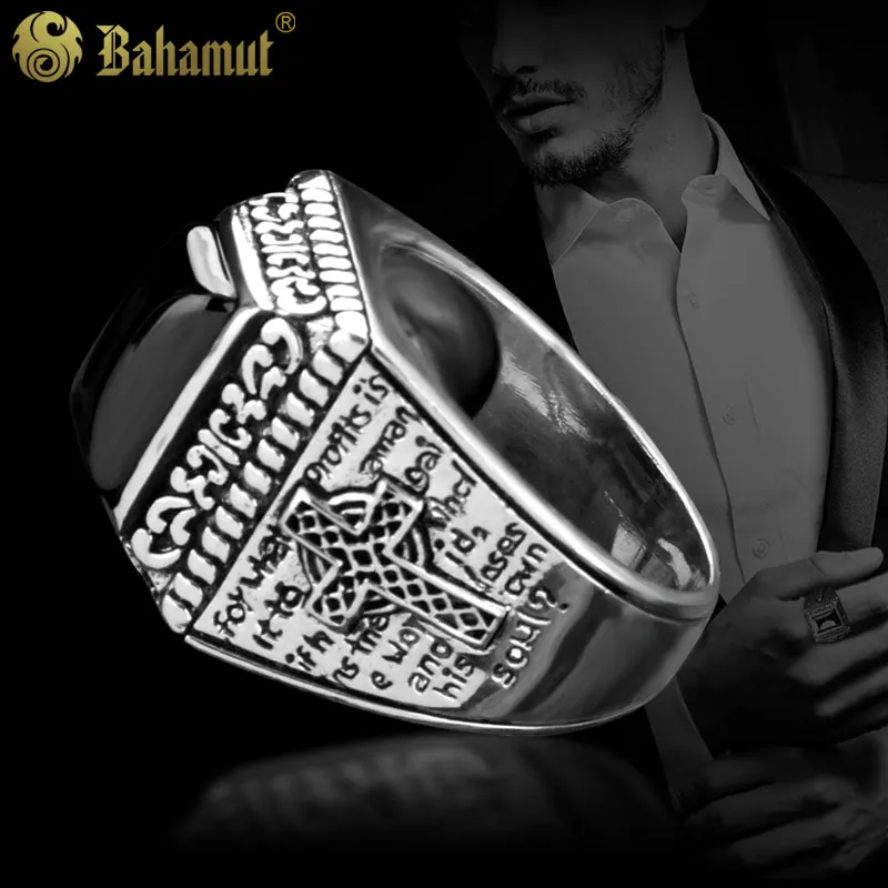 

Luxury Rings Christmas Gifts 925 Sterling Silver Jewelry Bible Criss Cross Ring Blackstone Men Jewellery Sterling Silver Ring
