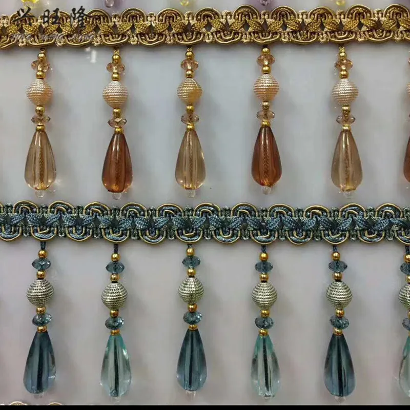 

12M Crystal Beads Curtain Lace Trims Tassel Edge Decor DIY Sewing Stage Sofa Lamp Decorative Lace Ribbon Curtain Accessories