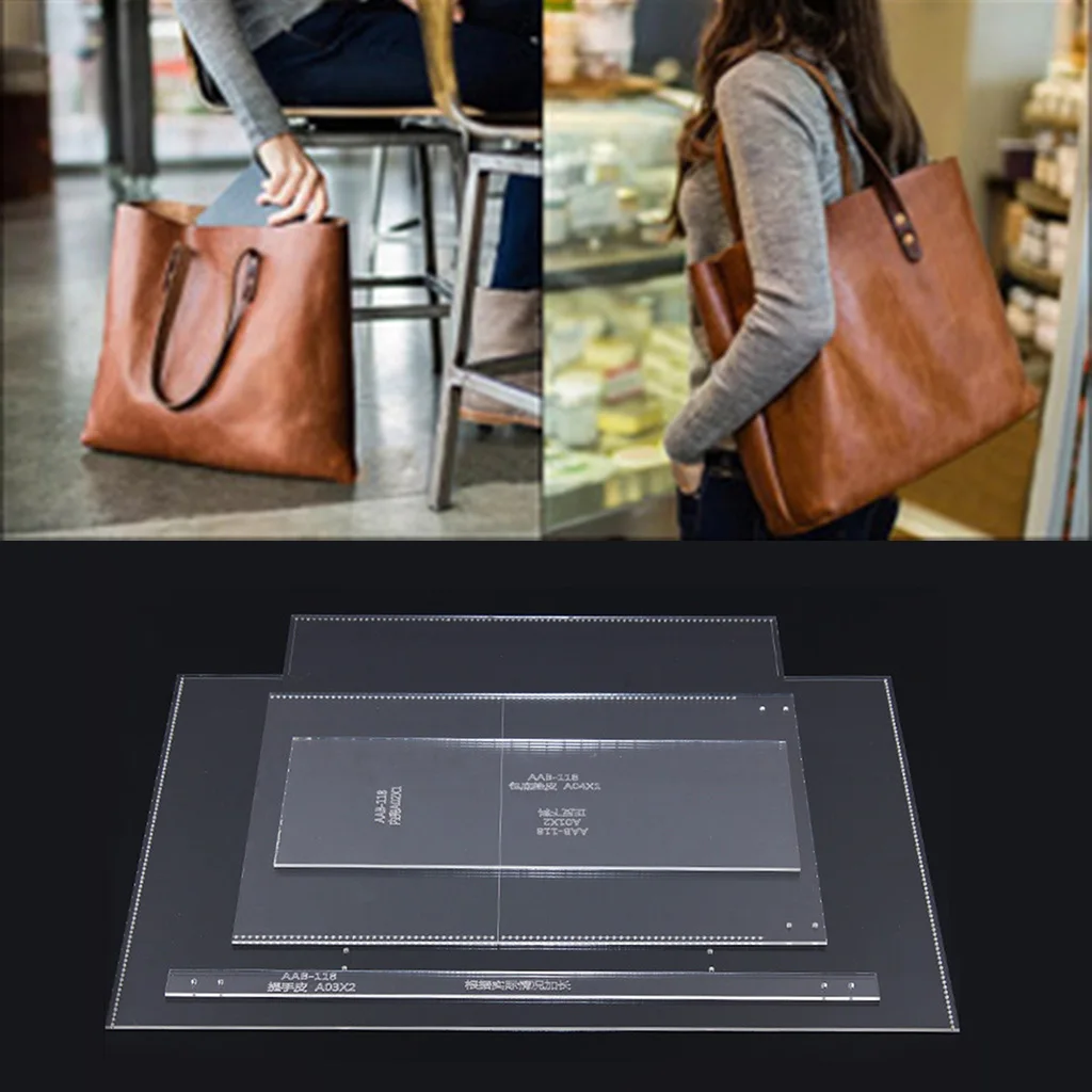 4 Pieces/Set Acrylic Shoulder Bag Tote Handbag Pattern Template Stencil DIY Leather Hand Craft