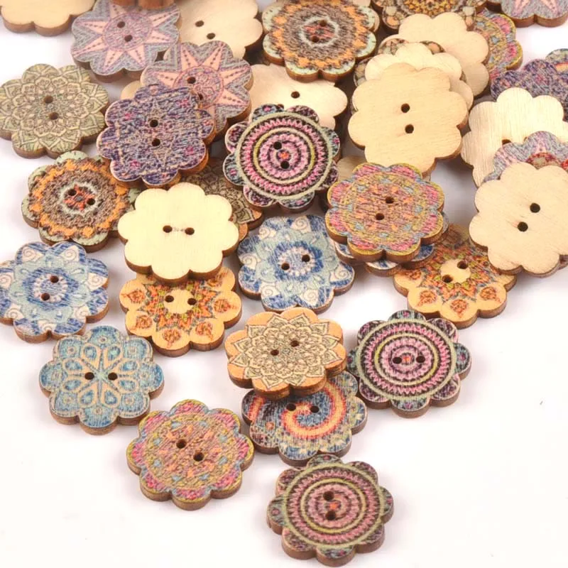 

Mixed Flower Pattern Wooden Buttons For Clothing Sewing DIY Crafts Scrapbook Handmade Home Decor Supplies 20mm 25pcs m1671