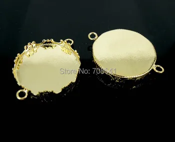 

Blank Round Crown Bezel with 2 Loops Bracelet Connectors Bases Cameo Cabochons Settings Findings DIY Making Golden tone Plated