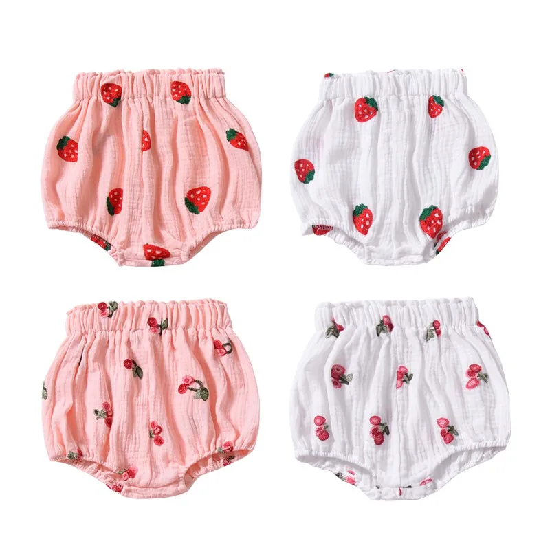 Летние милые хлопковые детские трусы для новорожденных девочек с рисунком фруктов, детские трусы, штаны с подгузниками, дышащие штанишки