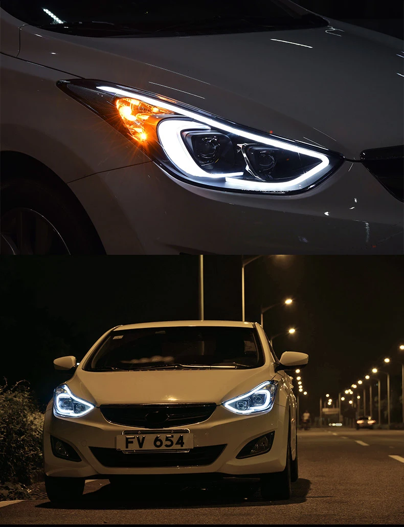 2 шт. головная лампа для hyundai ELANTRA 2012- фары светодиодный фары для HUNDAI ELANTRA DRL Высокая Низкая Биксеноновая линза ближнего света с HID передней