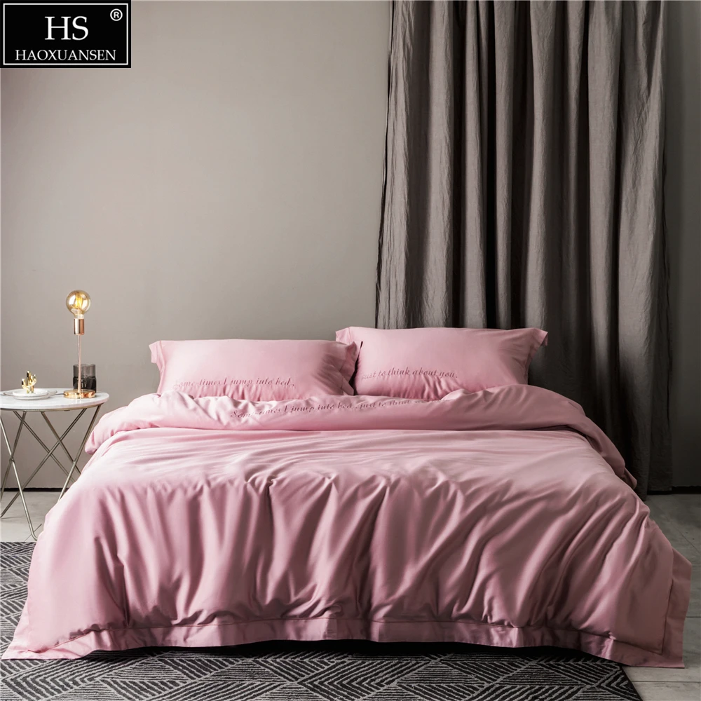 Egyptian Cotton Embroidery Pale Mauve Queen King 4 Piece Bedding Sets
