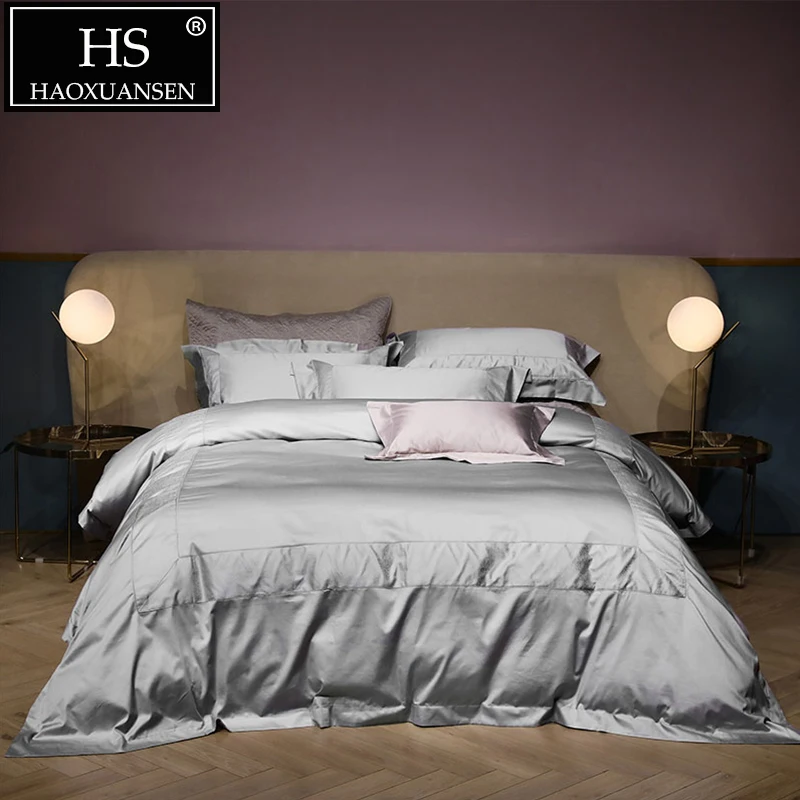 Luxurious 100 Egyptian Cotton Light Gray Jacquard Bedding Sets 1000 Thread Count 4pcs Nordic