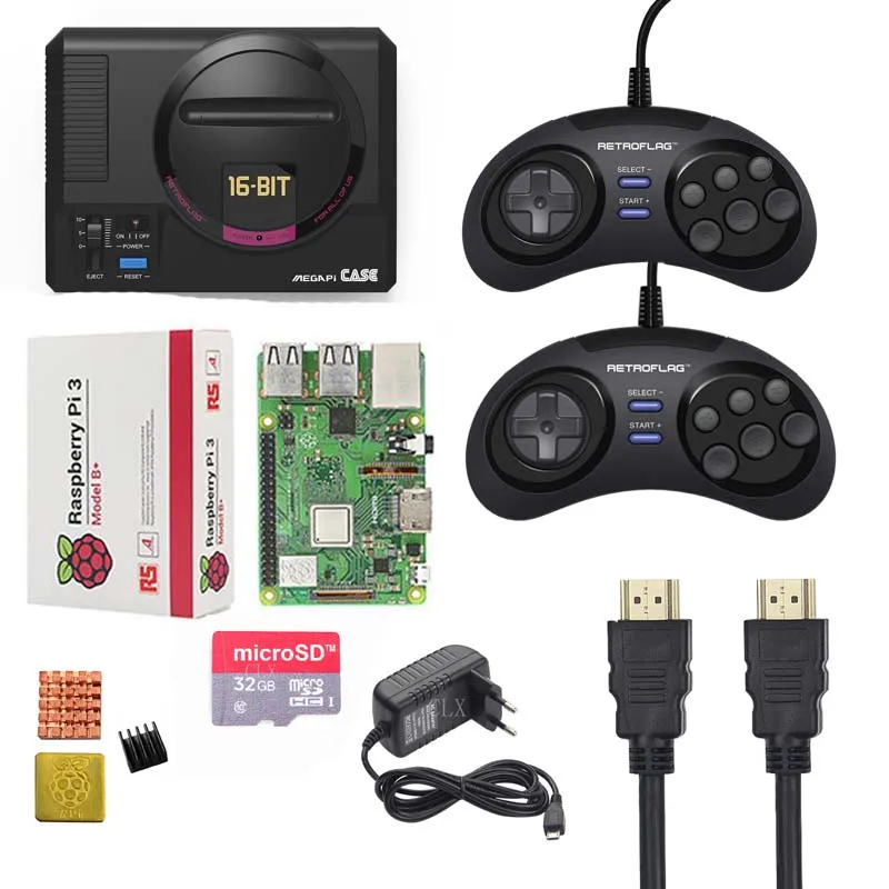 

Retroflag MEGAPi Case+Raspberry pi 3B+(Plus)+Game Controller Functional Button+16/32GB SD card++heat sink +Power+HDMI for RPI