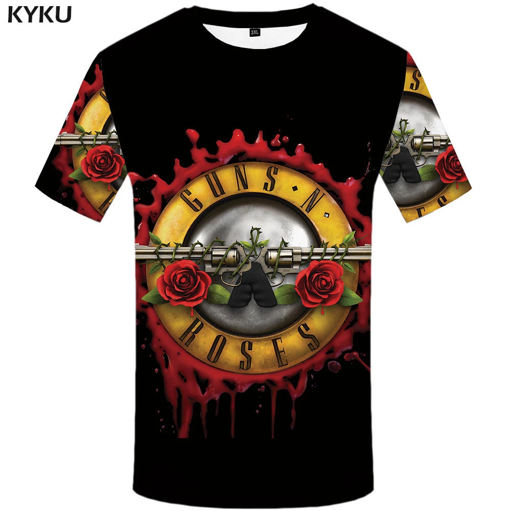 

KYKU Roses And Guns T shirt Band Tops Guns N Roses Clothing Tshirt Shirts Tees Men Funny 2017 Hip hop Sexy High Quality