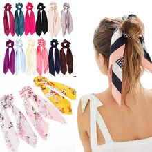 DIY sólido/estampado Floral lazo largo de satén cinta Cola de Caballo bufanda gomas elásticas para atar el pelo mujeres niñas bandas elásticas para el pelo accesorios para el cabello