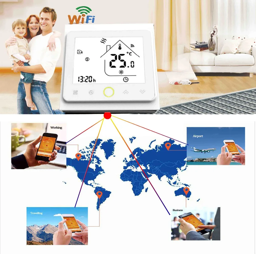 ЕС сухой contac, пассивное подключение настенный кипятильный беспроводной термостат Wi Fi для работы с IFTTT Alexa Google дома
