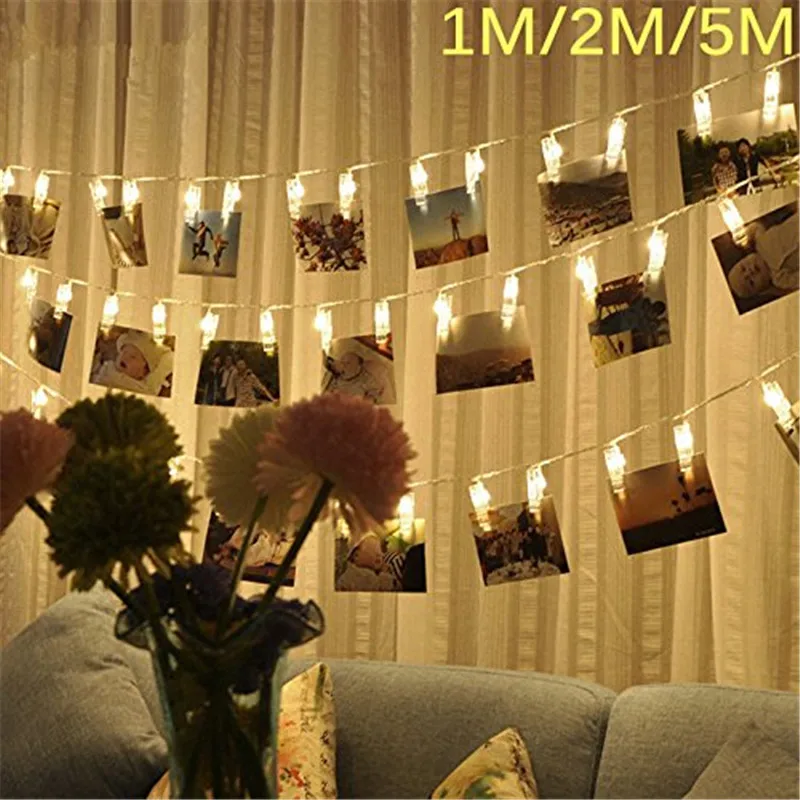 

10 20 40 LED Garland Card Photo Clip Led String Fairy Lights Battery Operated Christmas Garlands Wedding Valentines Decoration