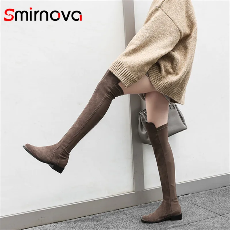 Goedkoop Smirnova NIEUWE aankomst 2018 winter warm houden dij hoge laarzen dames populaire koe su egrave;de laarzen voor vrouw over de knie zwart