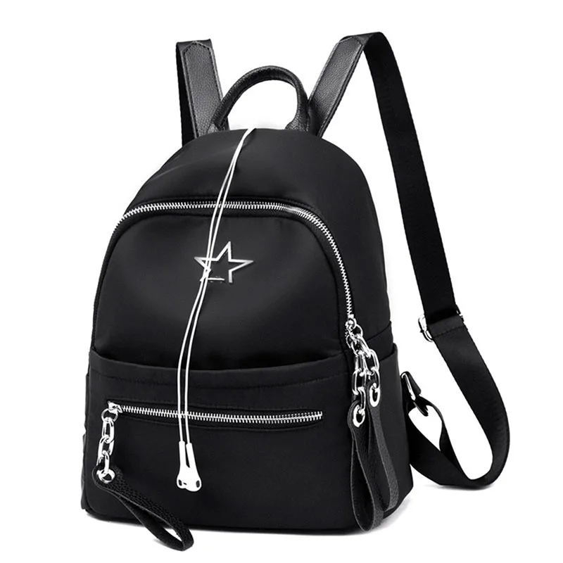

Women Causal Waterproof Nylon Backpack Metal Star Pattern Shoulder Bag Girls Large Capacity School Bag Students Book Backpack