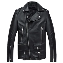 Кожаная мужская куртка из натуральной кожи, Байкерская модная кожаная куртка, модная черная Мужская куртка из овчины, veste en cuir