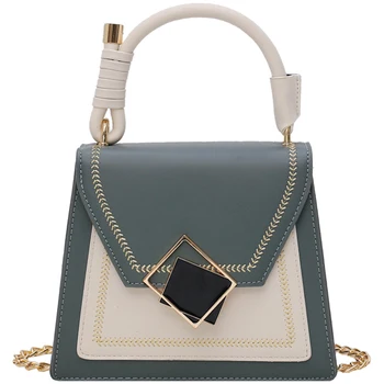 

Elegant Female Contrast color Tote bag 2019 Summer New Quality PU Leather Women's Designer Handbag Chain Shoulder Messenger bags