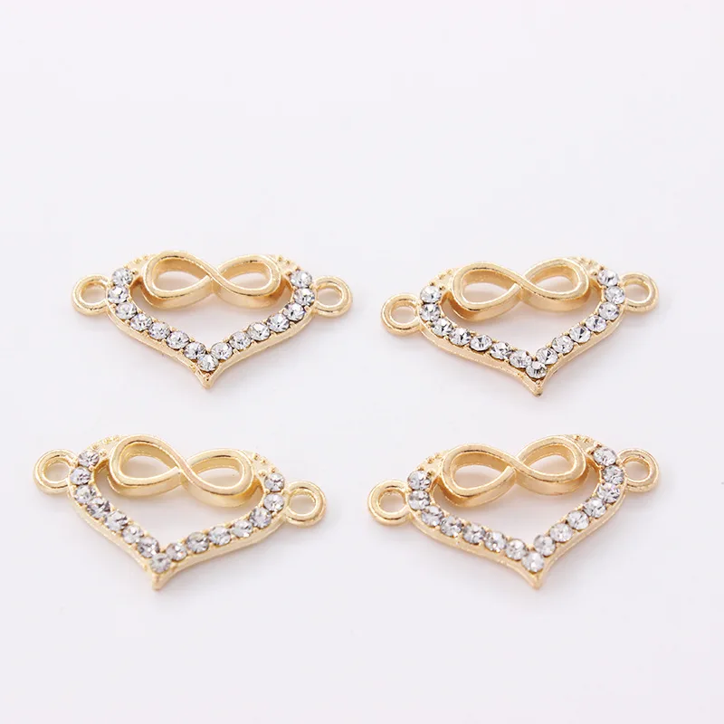 

NCRHGL Golden Infinity Wrap Heart Crystal Charm Findings Accessories Connectors for Making Bracelet Jewlry Pendant 22x12mm 10pcs