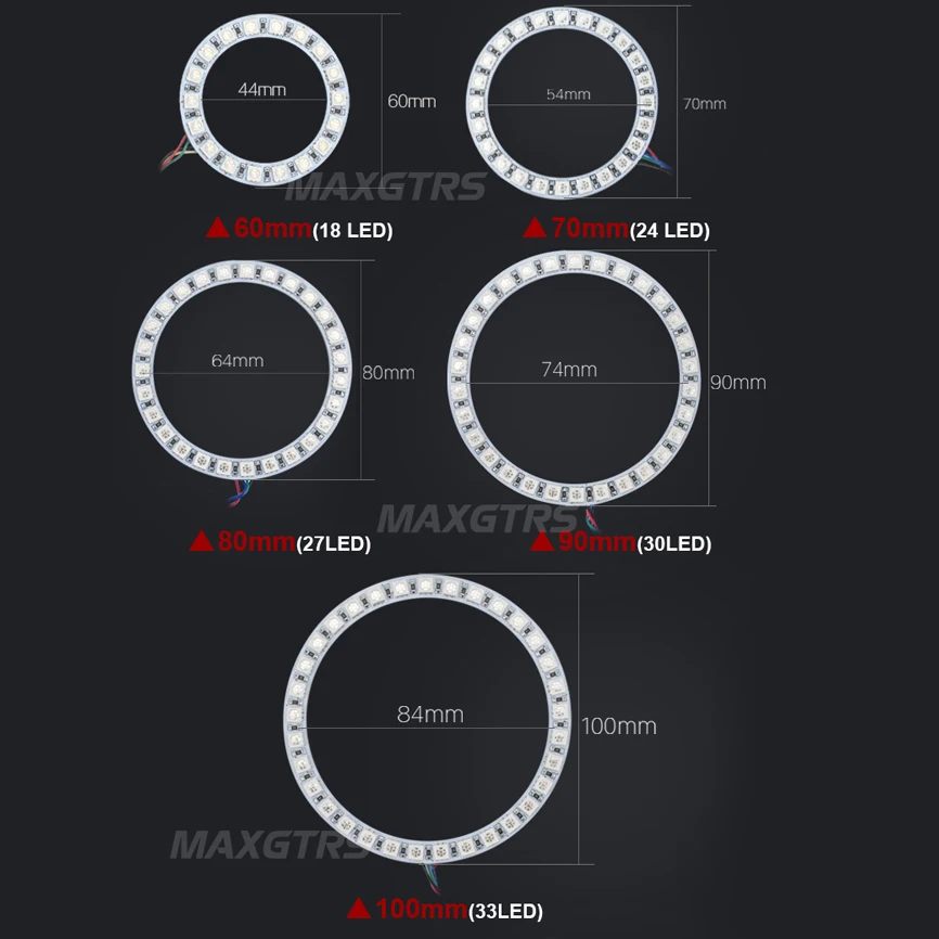 Многоцветные Кольца 60 мм 70 мм 80 мм 90 мм 100 мм 120 мм angel eyes 5050 RGB Halo, светодиодный фонарь для автомобиля, мотоцикла, фар, DRL противотуманных фар