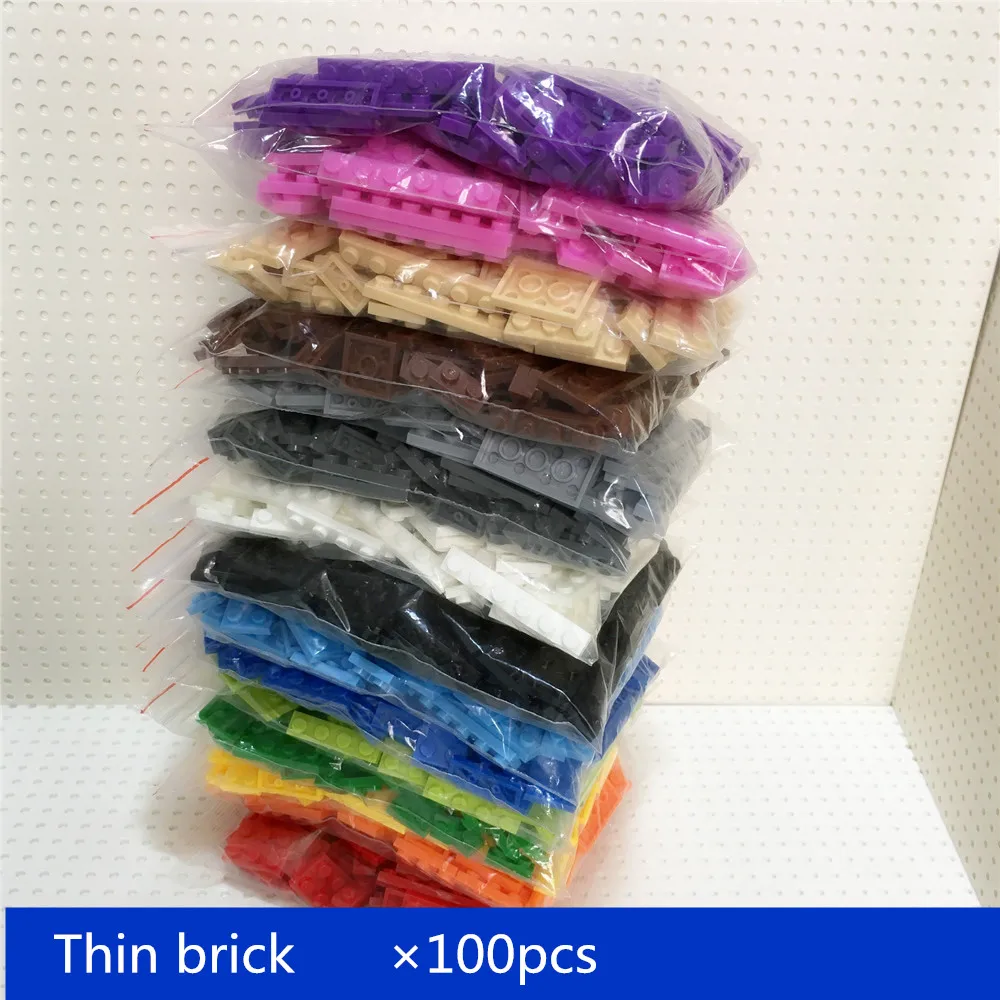 

100pcs/lot Building Block thin bricks 8 size mixed 15 colors Compatible with Legos Educational Toys for Children