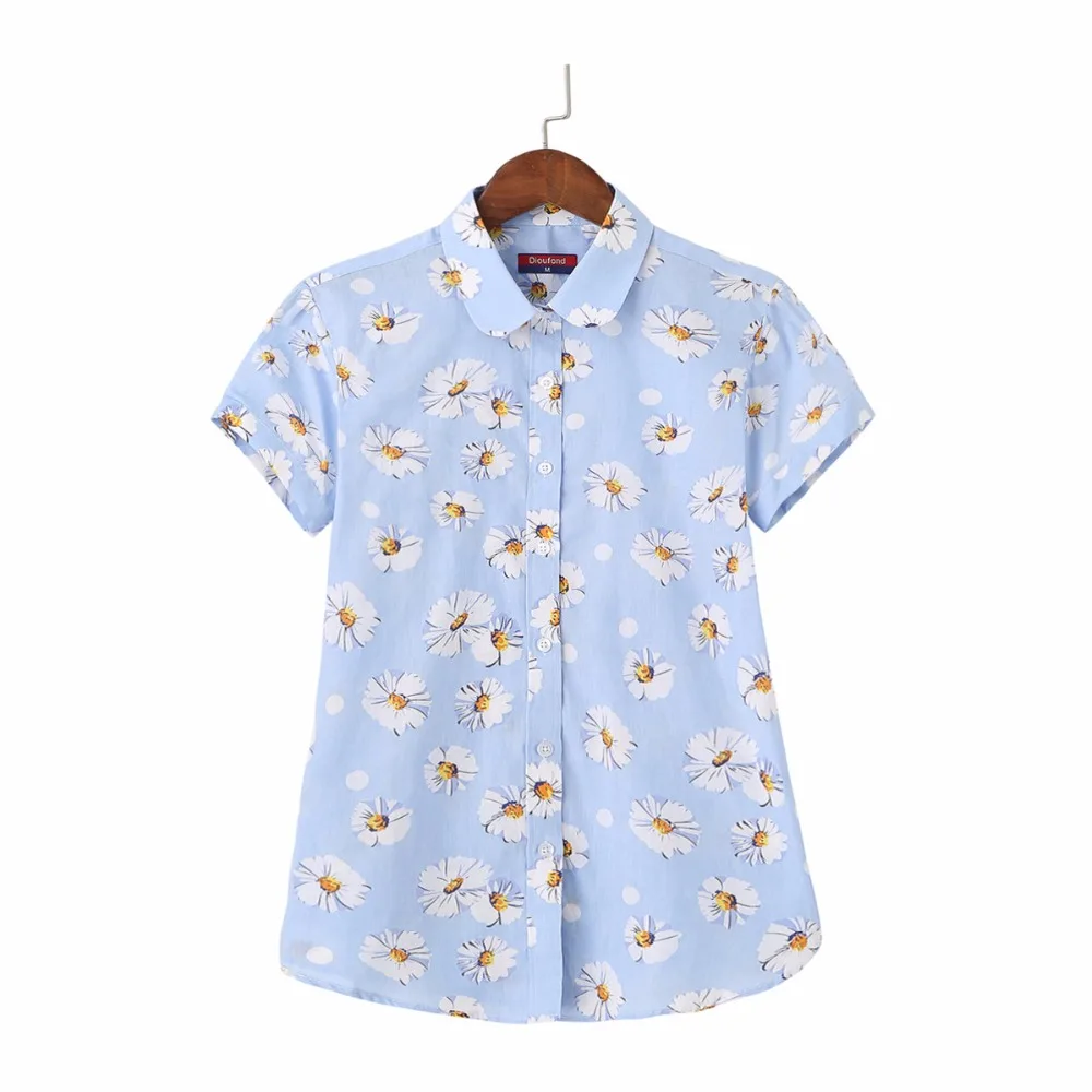 En Ligne Dioufond Imprimé floral Coton Blouse Femmes Chemises À Manches Courtes D été Chemise De Plage Plus La Taille 5XL Blusas Vêtements De Mode