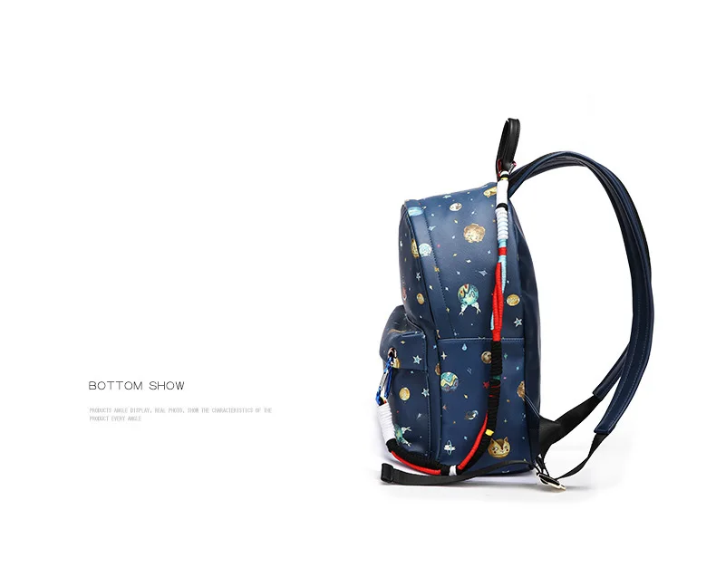 Girls Star Sky Space Planet Printing PU Backpack Women Big Shoulder BackPacks Dark Blue Faux Leather School bag for Teenagers (9)