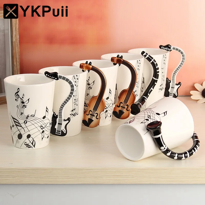 

Music Note Guitar Ceramic Cup Personality Milk Juice Lemon Mug Coffee Tea Cup Home Office Drinkware Unique Gift 200-300ml