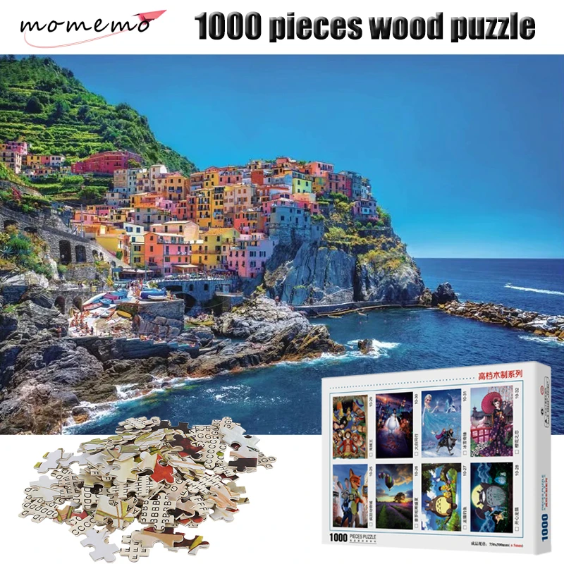 

MOMEMO Color Town 1000 Pieces Puzzle 2mm Thick Adult Wooden Puzzle 1000 Pieces Landscape Figure Jigsaw Puzzles Children Toys