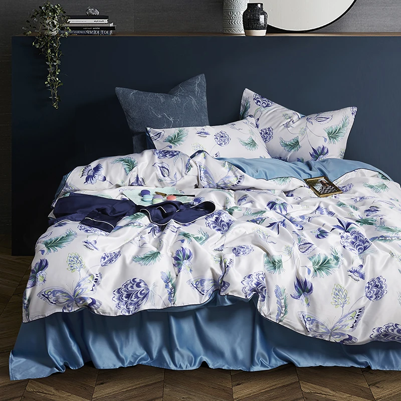 Многоцветный Новинка 100, Комплект постельного белья из натурального шелка с растительным рисунком, пододеяльник, простыня, наволочка, люкс класс, 4 шт., сатиновые постельные принадлежности, постельное белье, размер King queen - Цвет: Многоцветный
