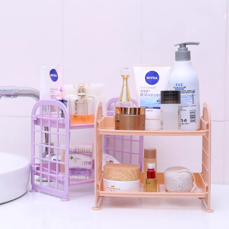 

Cosmetic Storage Holders Racks Desktop Double Shelf Creative Multi-Function Kitchen Bathroom Organizer Home Storage Organization