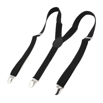 

Lady Woman Adjustable Metal Clamp Elastic Suspenders Braces - Black