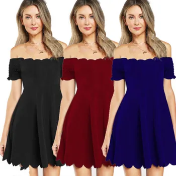 

Lady Women's Summer Casual Off-Shoulder Party Swing Mini Dress Short Sleeve Loose Casual Dresses Clothing