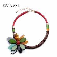 EManco Popular Ahora Colorido Étnico Declaración Flor Gargantilla Collar Mujeres Joyería Hecha A Mano Tejido de Resina para el Verano 2016