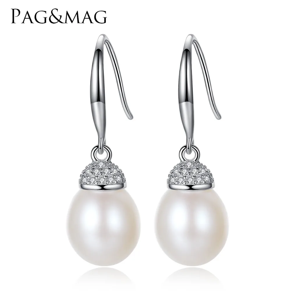 

PAG&MAG Brand Luxury 10-11mm Freshwater Pearl Earrings 925 Sterling Silver Earrings for Women Factory Wholesale Gift Box Free