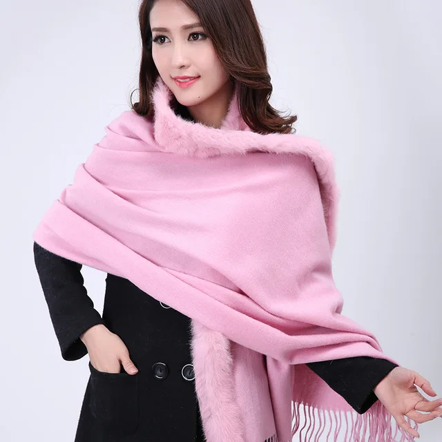 Light Pink Women 100 Wool Cashmere Pashmina Winter Thick Warm Shawls