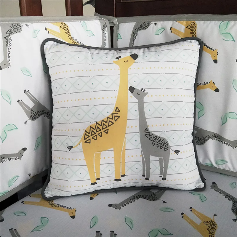 1pcs Pillow Детская кровать бампер хлопок мягкий дышащий Детский комплект детского постельного белья мультфильм Жираф милые животные вышивка детское одеяло простыни подушки - Цвет: 1pcs Pillow