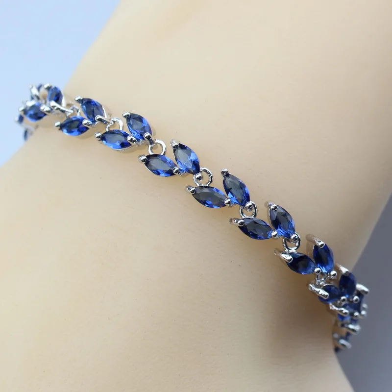 

Sparkling 925 Silver Color Link Chain Bracelet Blue Zircon Women Wedding Jewelry Free Shipping And Gift Box SL65
