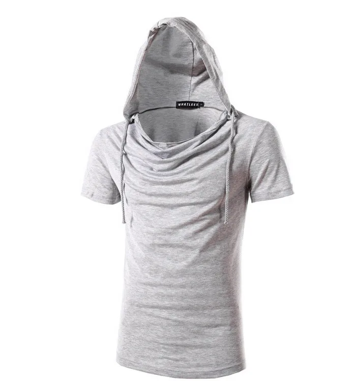 Уличные мужские тонкие топы с капюшоном, пуловер для мужчин, походный отдых, дышащие футболки с короткими рукавами, однотонные, большие размеры, блузка со складками - Цвет: grey