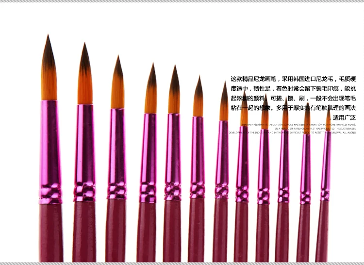12 шт. нейлоновая кисть для волос с красной деревянной рукояткой для рисования маслом Художественная ручка кисть художника