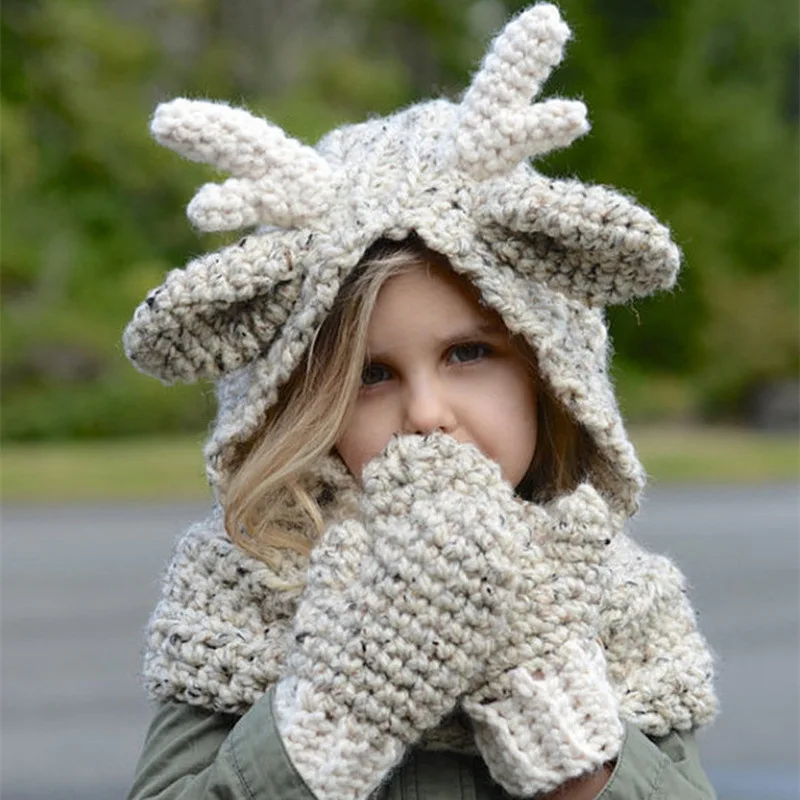 

For age 2-9 Hat Girl boy Knitted Hat Character Style Kids Crochet Caps Christmas Elk Horn warm Autumn Winter Hat