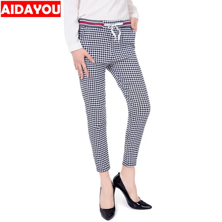 

Checked Pants Women Plaid Chequer Lattice Cap Capris Vintage Style Korean plus size big size Clothing Fashion AIDAYOU ouc089