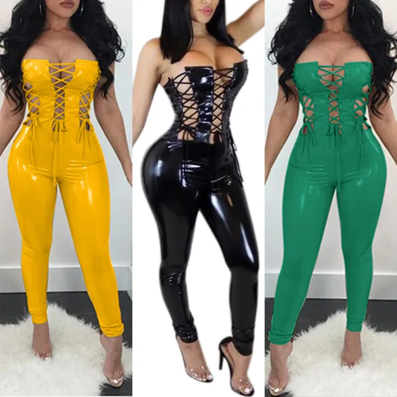 

Sexy PU Bright Leather Hollow out Couplet Pants 7865