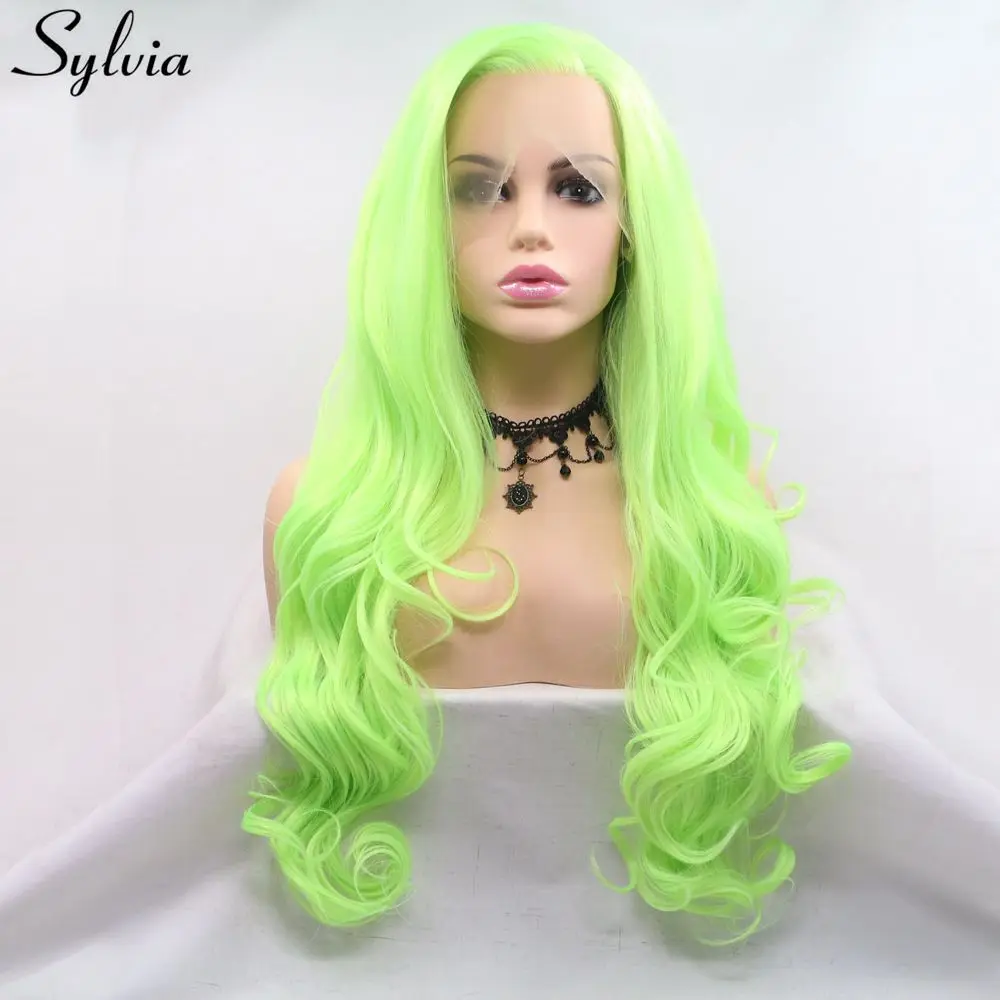 

Sylvia Green Body Wave Hair Synthetic Lace Front Wig Side Part Mermaid Women Wigs Heat Resistant Cosplay Halloween Party Wig