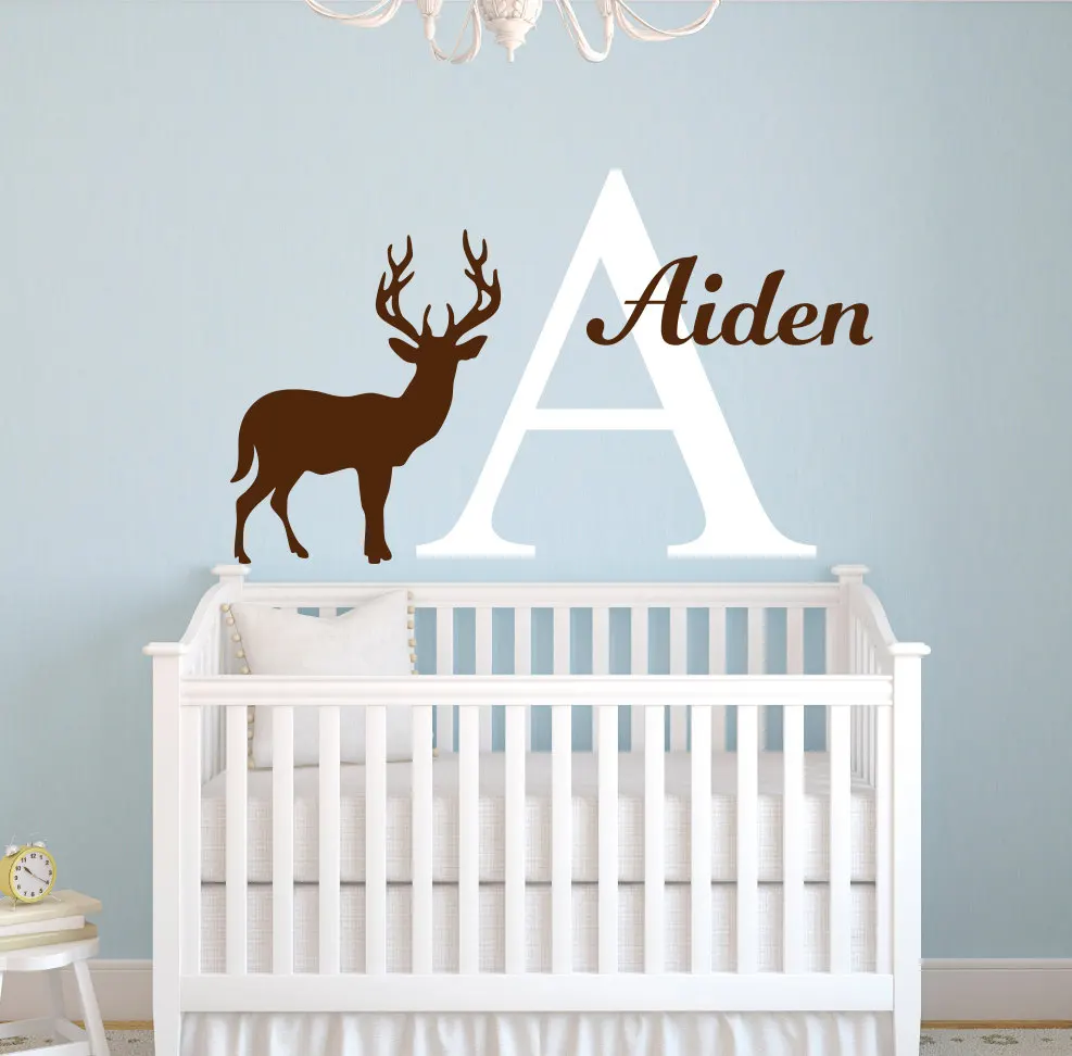 online Veados Silhueta Decalque Da Parede Nome Personalizado Personalizado Do Bebê Adesivo de Parede de Vinil Início Nursery Quarto Art Decor Mural de Parede Déclas M 1