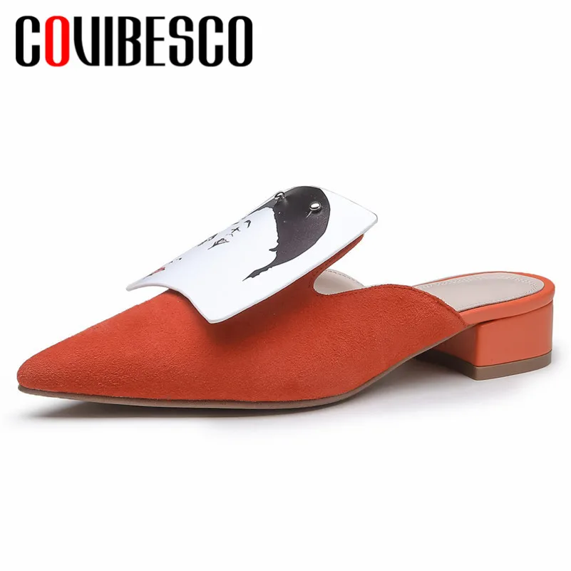 

COVIBESCO Fashion Concise Pointed Toe Women Pumps Genuine Leather Casual Mules Party Shoes Woman 2019 New Summer Shallow Shoes